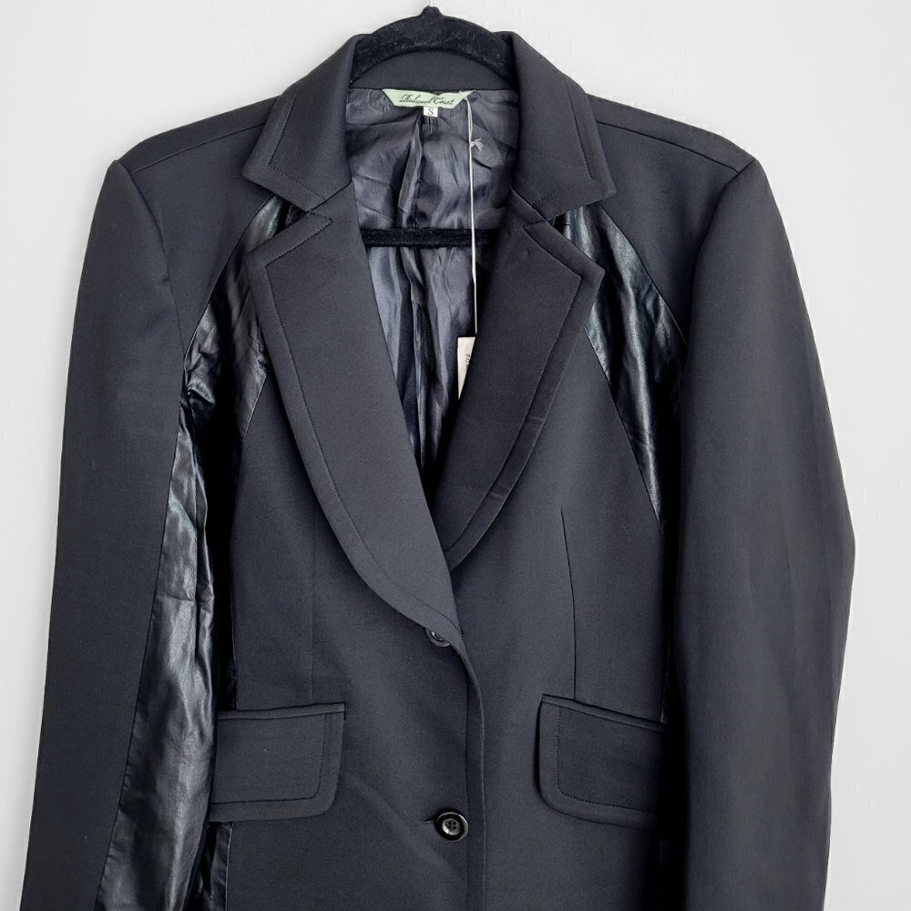 NWT Redwood Court Black Cotton Faux Leather Trim Blazer - Picture 5 of 12
